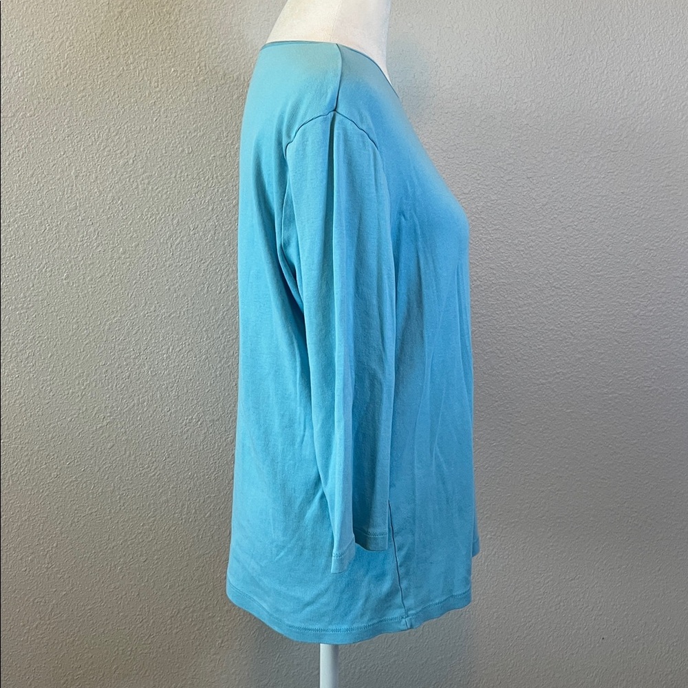 Christopher & Banks Satin Trim Crewneck 3/4 Sleeve TShirt Blue Size Large - Picture 3 of 8